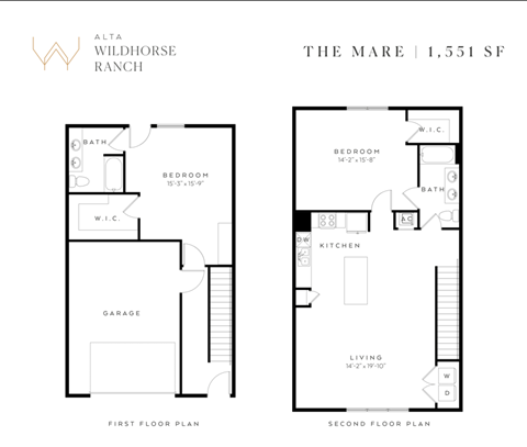 Floor plan for 2 beds, 2 baths, 1551 sqft